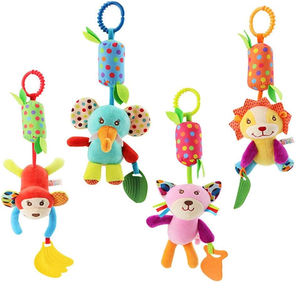 Hanging Baby Sensory Rattles Toys with Teether (4 Pack)