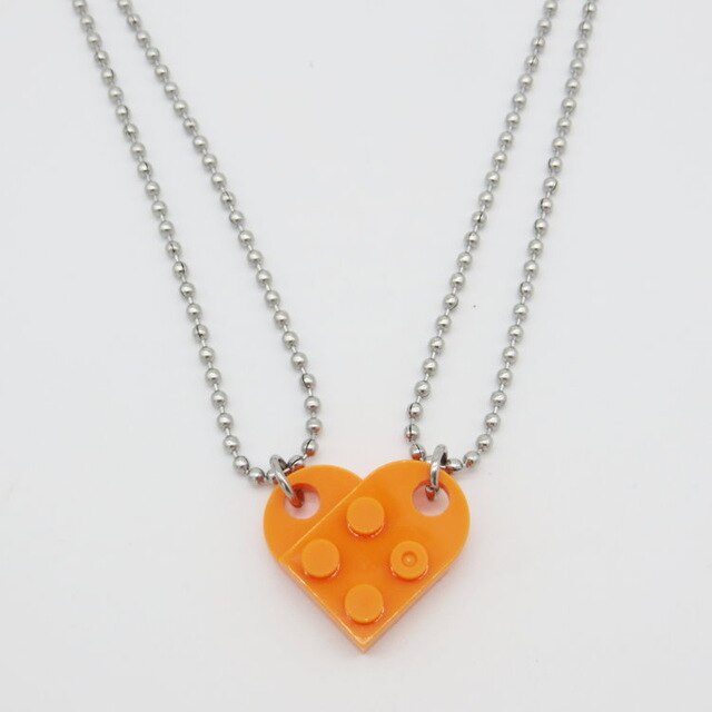 Couples Brick Heart Pendant Shaped Necklace for Friendship 2 Two Piece Jewelry Made with Lego Elements Valentine's Day Gift