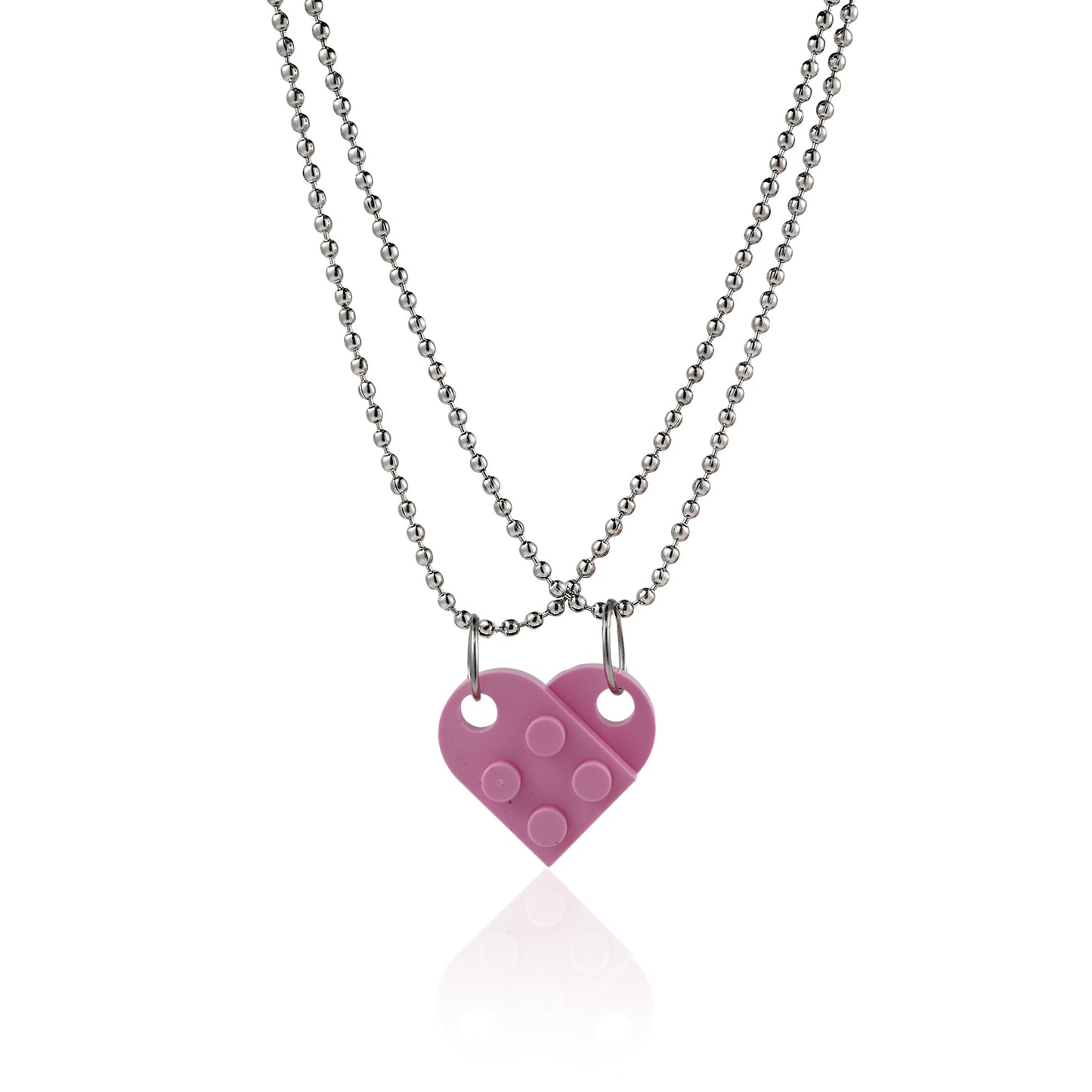 Couples Brick Heart Pendant Shaped Necklace for Friendship 2 Two Piece Jewelry Made with Lego Elements Valentine's Day Gift