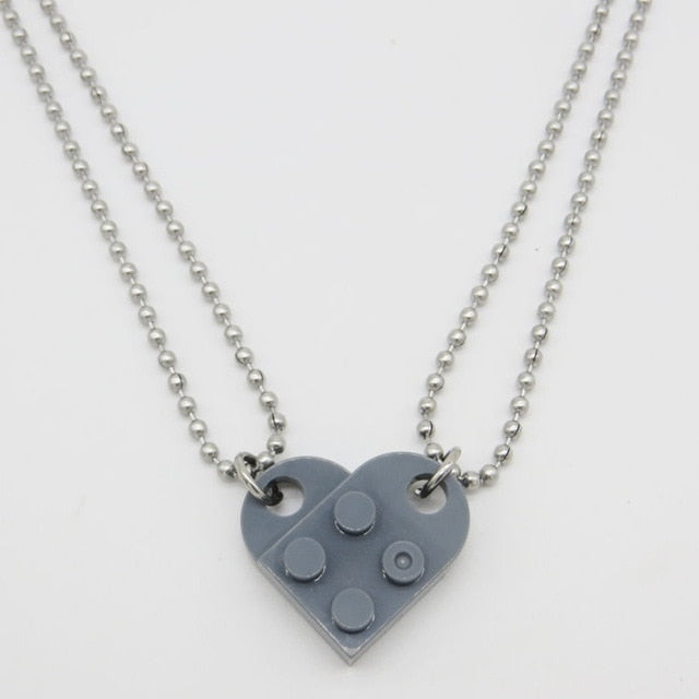 Couples Brick Heart Pendant Shaped Necklace for Friendship 2 Two Piece Jewelry Made with Lego Elements Valentine's Day Gift
