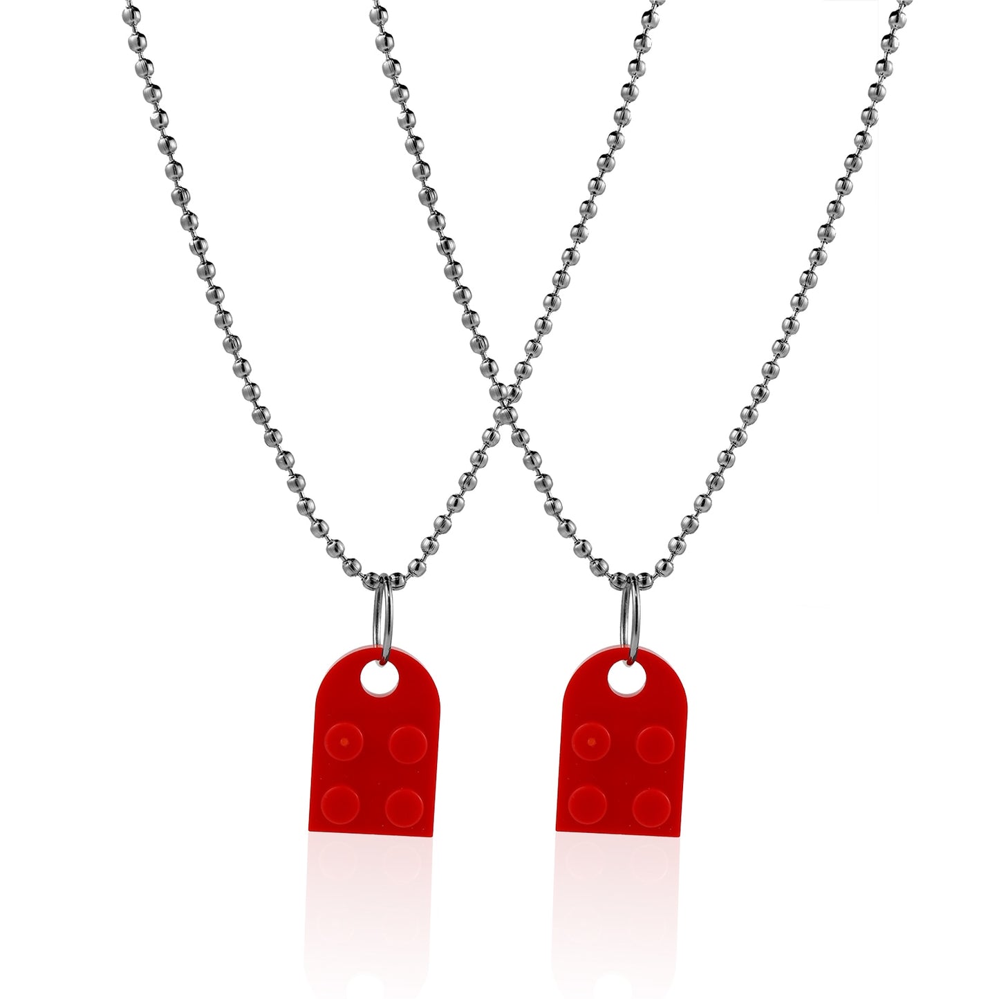Couples Brick Heart Pendant Shaped Necklace for Friendship 2 Two Piece Jewelry Made with Lego Elements Valentine's Day Gift