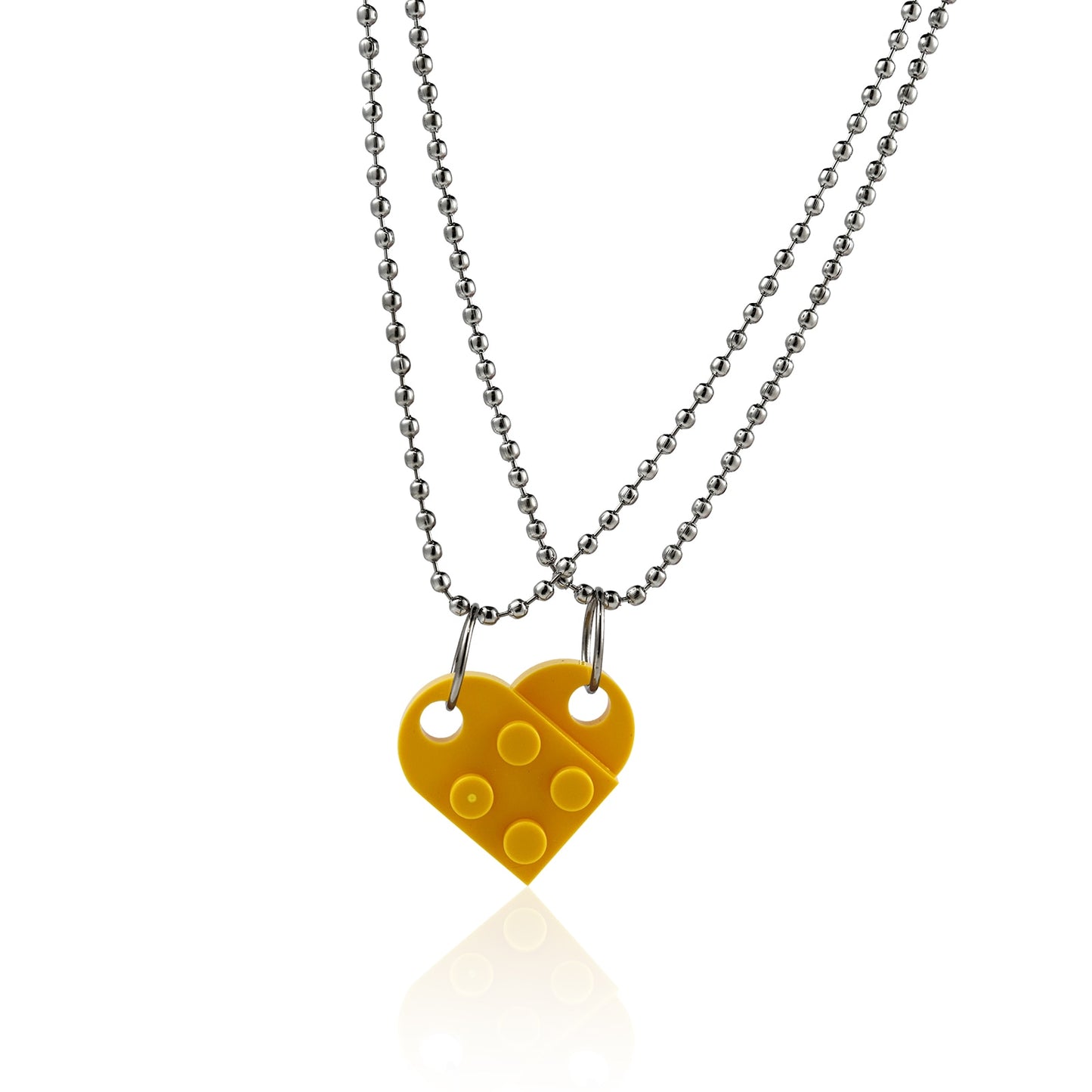 Couples Brick Heart Pendant Shaped Necklace for Friendship 2 Two Piece Jewelry Made with Lego Elements Valentine's Day Gift
