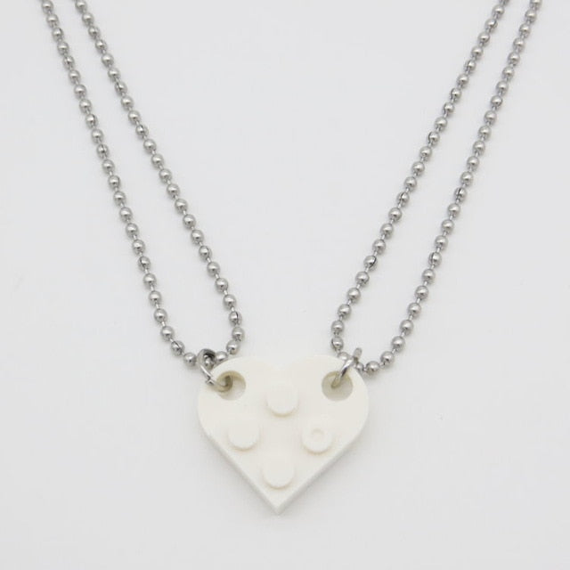 Couples Brick Heart Pendant Shaped Necklace for Friendship 2 Two Piece Jewelry Made with Lego Elements Valentine's Day Gift