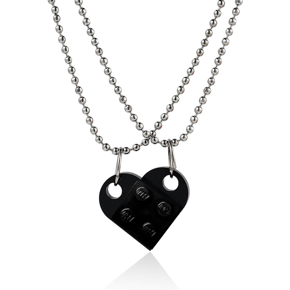 Couples Brick Heart Pendant Shaped Necklace for Friendship 2 Two Piece Jewelry Made with Lego Elements Valentine's Day Gift