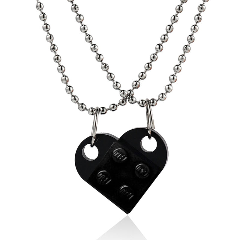 Couples Brick Heart Pendant Shaped Necklace for Friendship 2 Two Piece Jewelry Made with Lego Elements Valentine's Day Gift