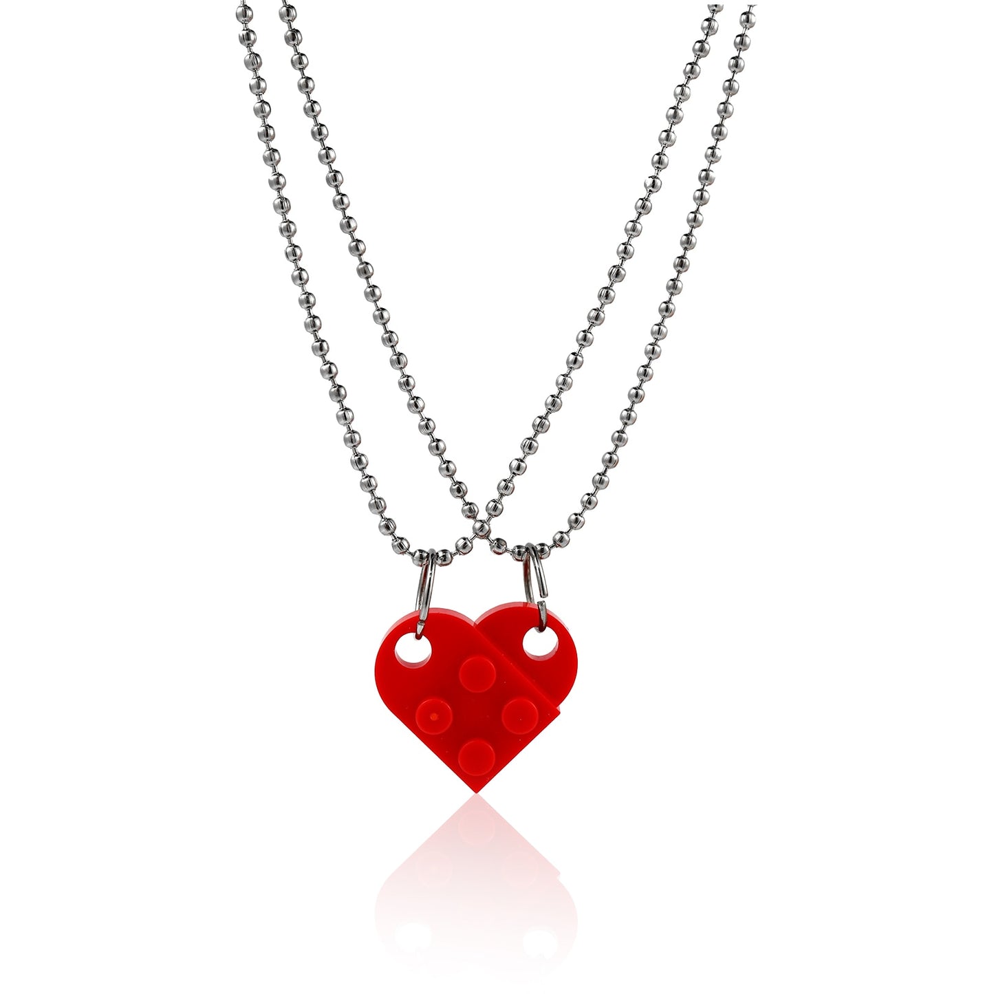 Couples Brick Heart Pendant Shaped Necklace for Friendship 2 Two Piece Jewelry Made with Lego Elements Valentine's Day Gift