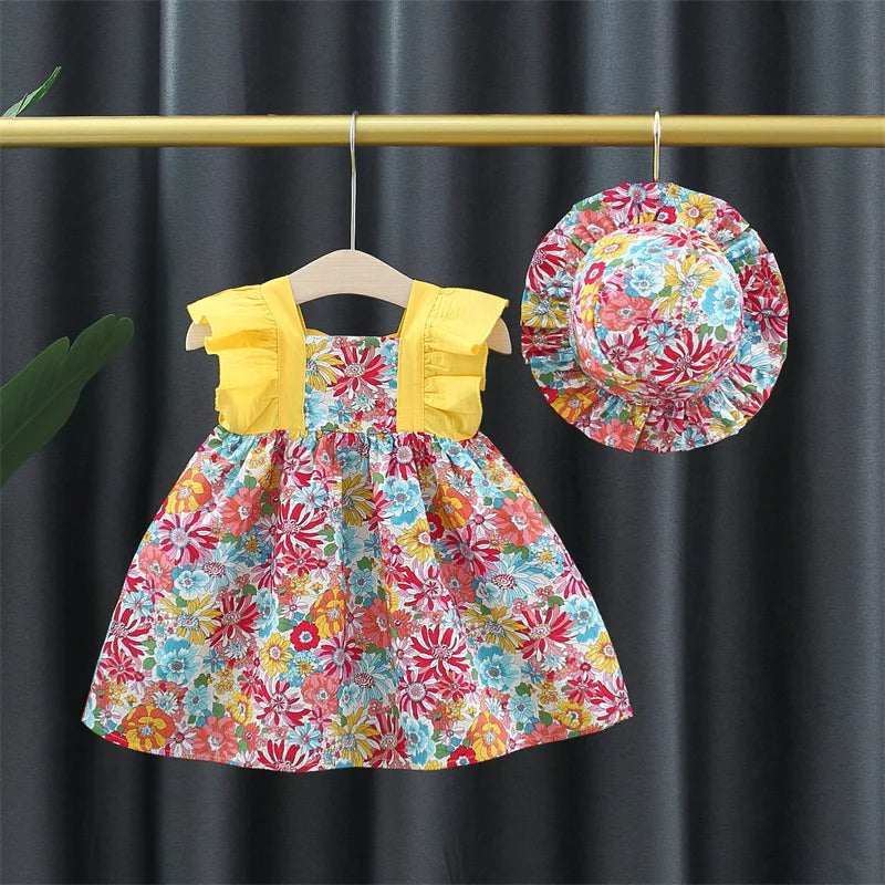 Mini Fashion™ - Cute Floral Design - Girls' Dress with Hat