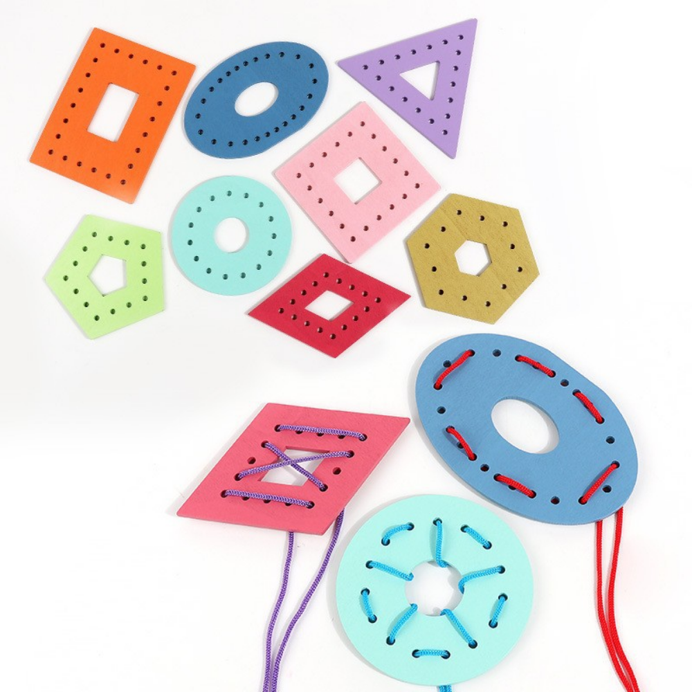 Side angle of wooden Montessori busy board with interactive toddler activities