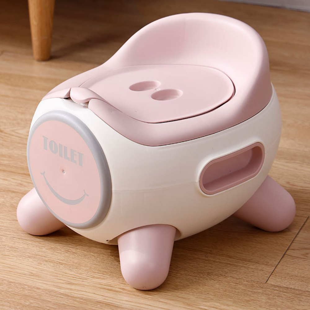 Front view of toddler potty chair with stable wide base