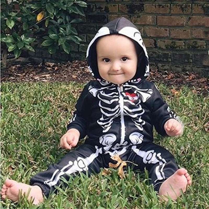 Baby Skull Print Halloween Romper