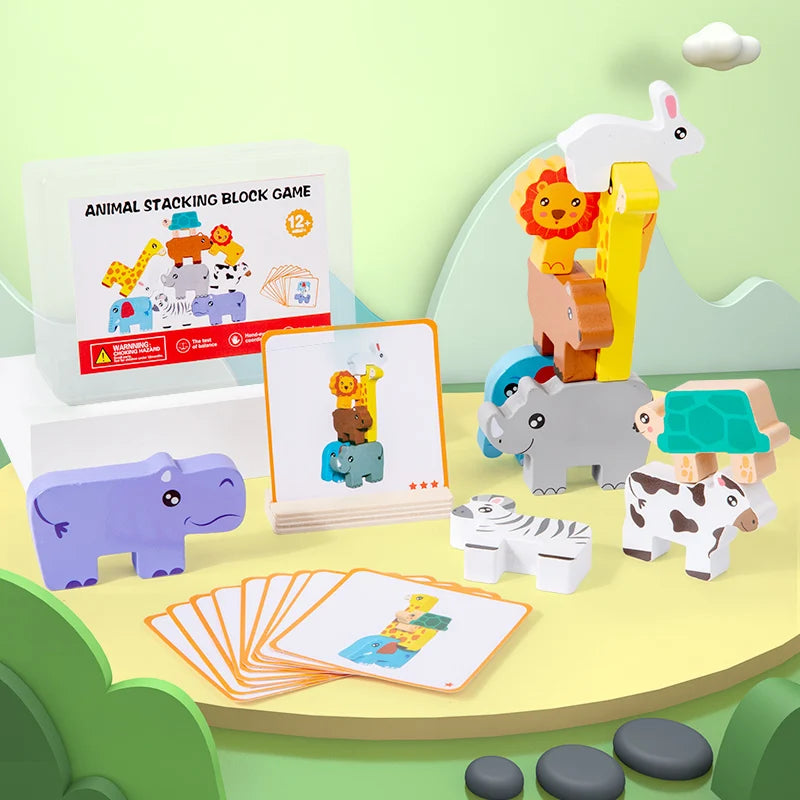 Wooden Animal Stacking Block Puzzle Montessori Fine Motor Toy