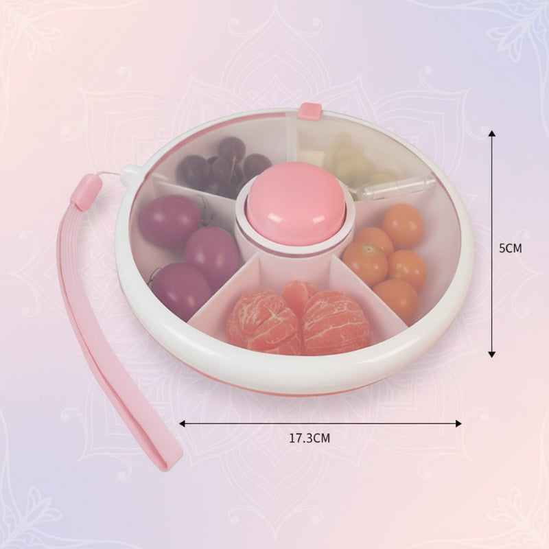 Side view of portable kids snack container with secure lid and compact shape