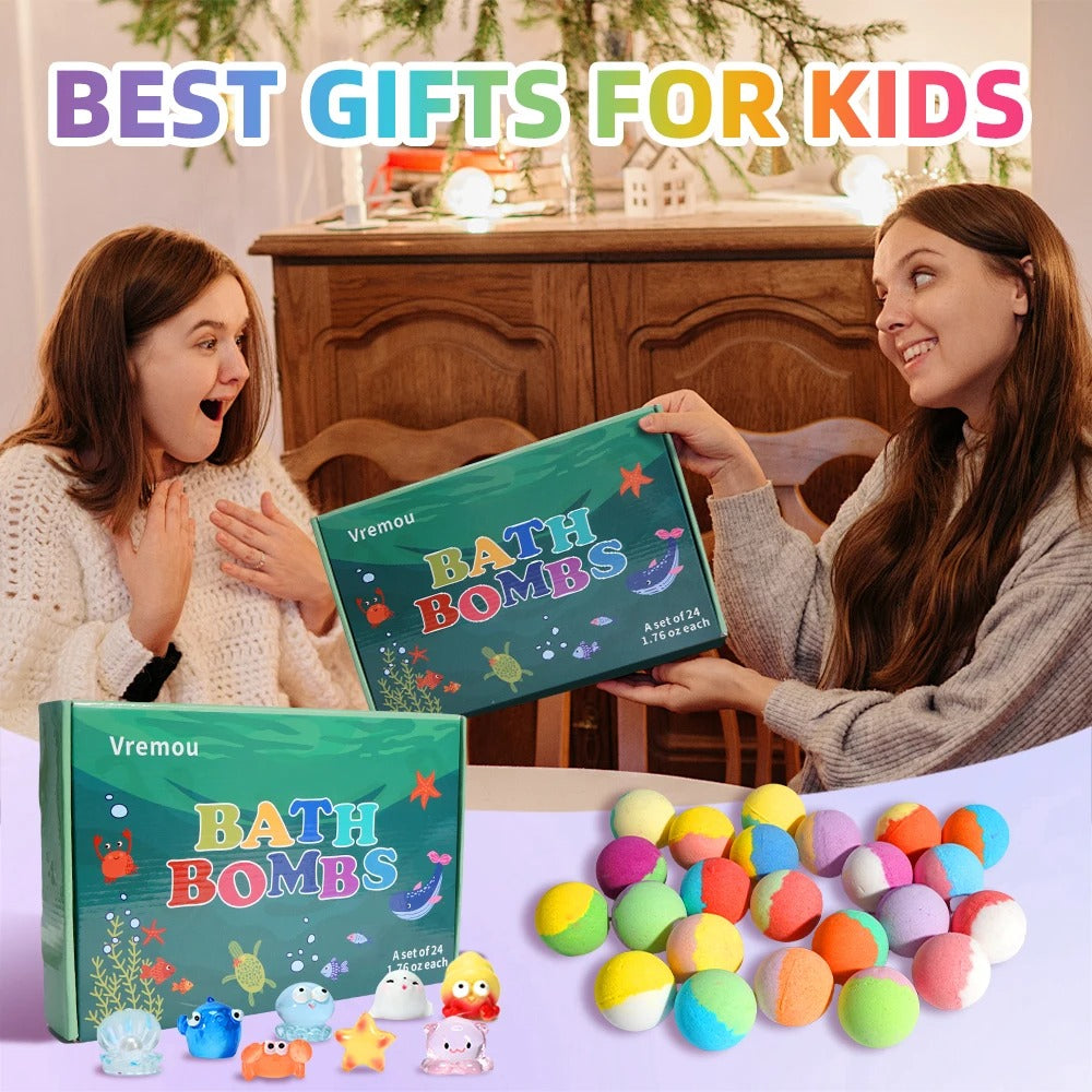 24-Pieces Surprise Bath Bombs for Kids Aged 3+ with Hidden Animal Toys