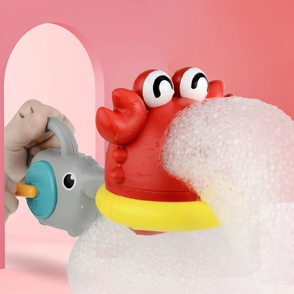 Kids crab bath toy with bubble feature in use