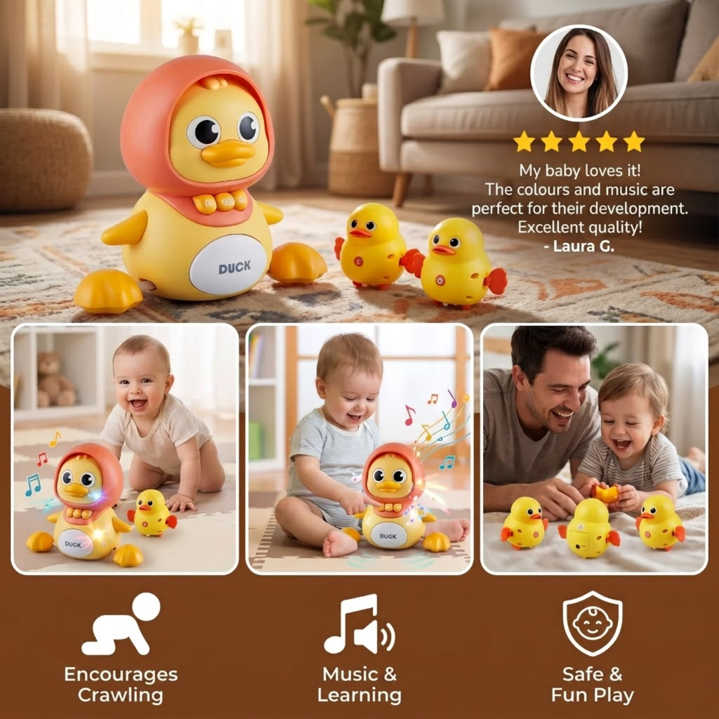 Soothing Musical Magnetic Duck Family Toy for Babies Crawling Development