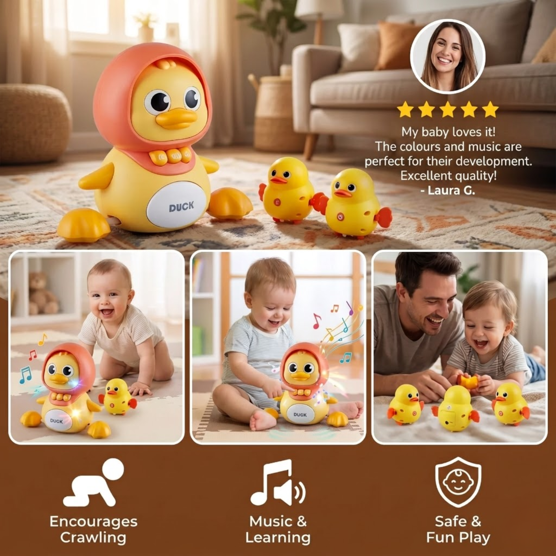 Soothing Musical Magnetic Duck Family Toy for Babies Crawling Development