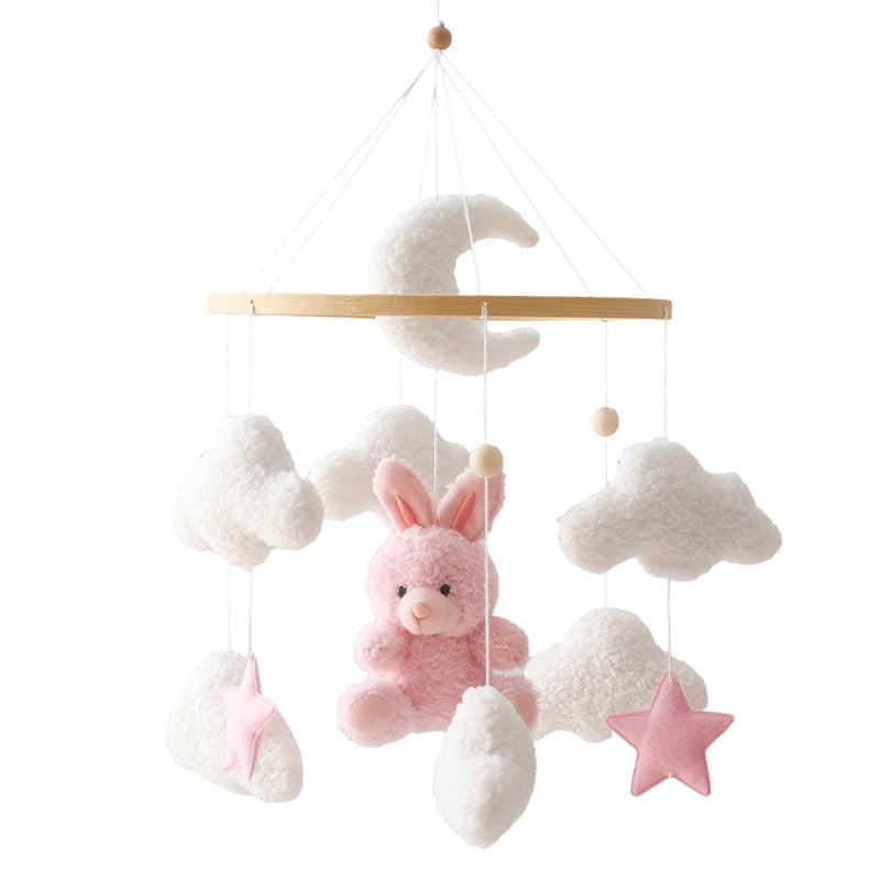 Wooden Bear Crib Mobile with Soft Felt Rattle and Music Box