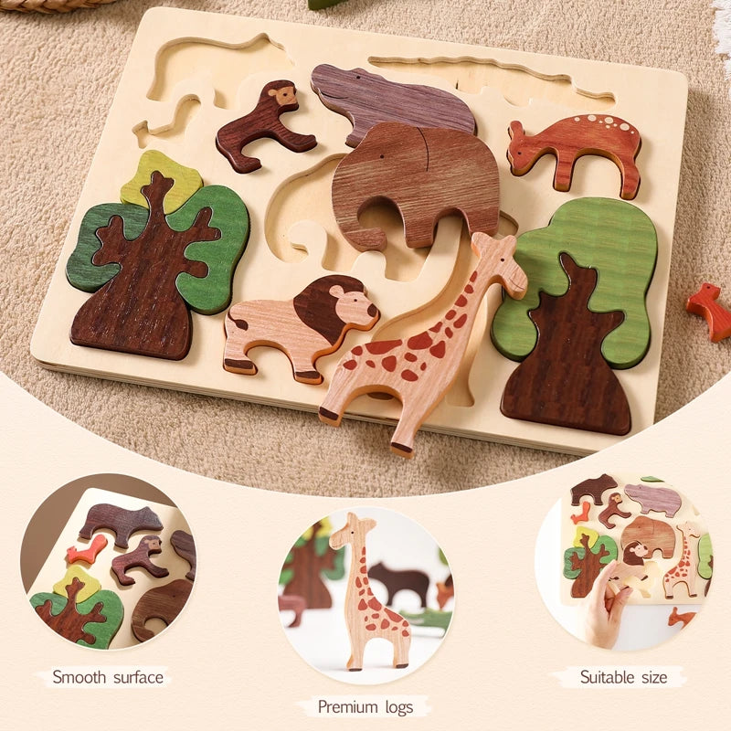 3D Wooden Forest Animals Puzzle Board Montessori Educational Toy