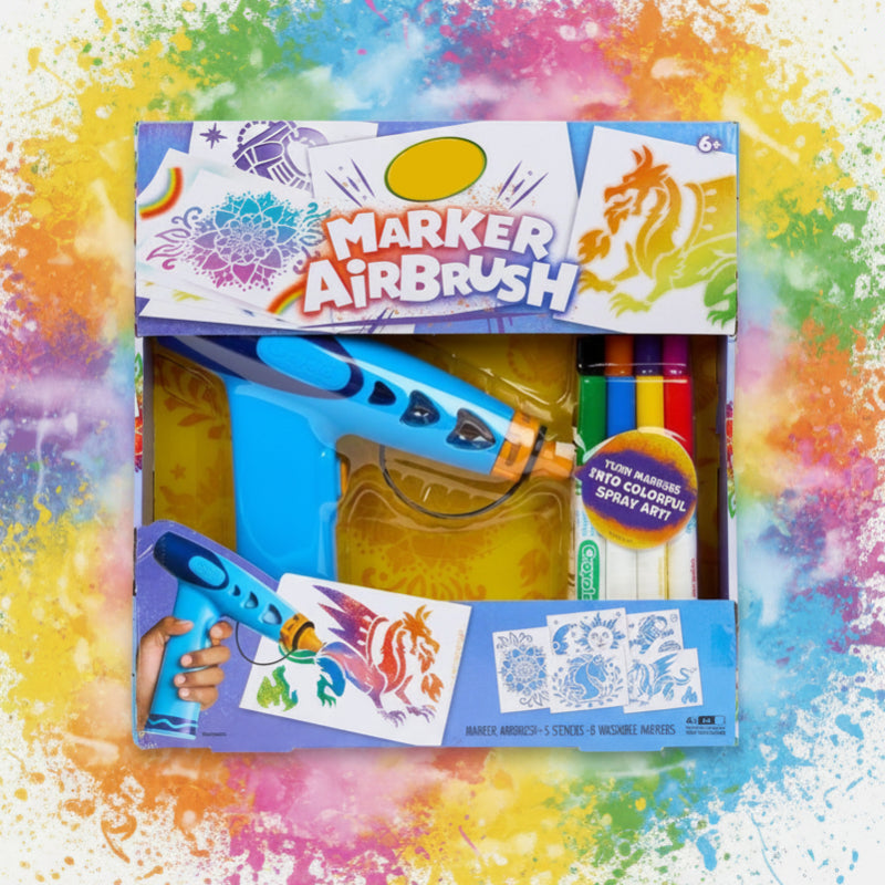 Kids airbrush marker spray gun art set with spray tool and coloured markers