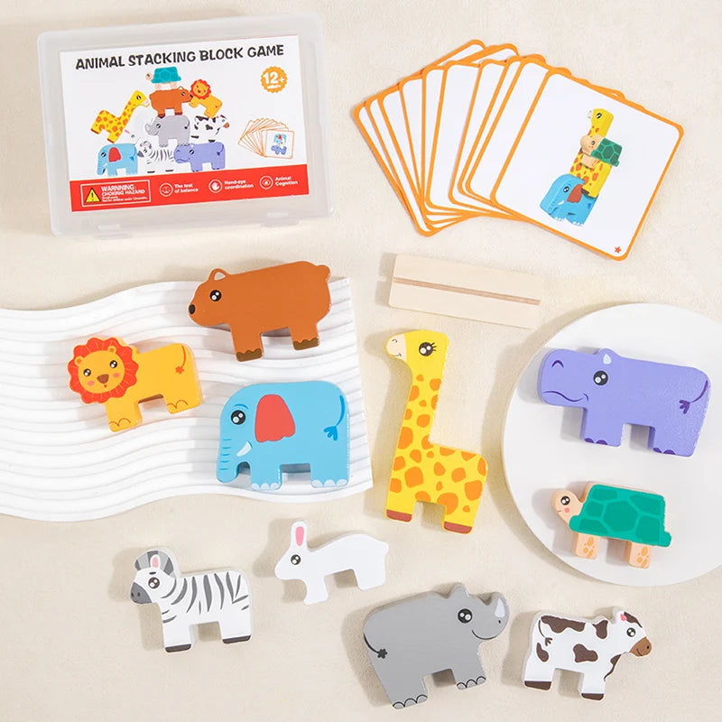 Wooden Animal Stacking Block Puzzle Montessori Fine Motor Toy