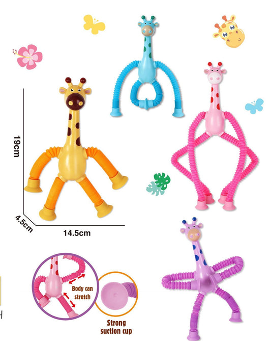 DIY  Telescopic Pop Tube Giraffe Sensory Toys Kids Stress Relief Games Early Education Suction Cup Giraffe Playing Gifts