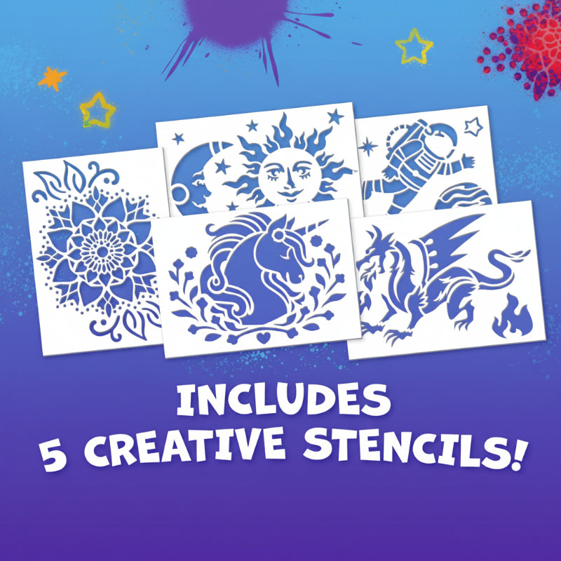Airbrush marker art set for kids showing spray pen tool and drawing supplies