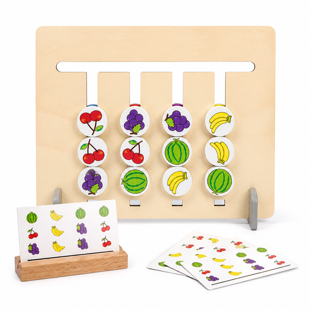Wooden Logic Board with Sliding Colour Pieces and Pattern Matching Puzzles for Kids