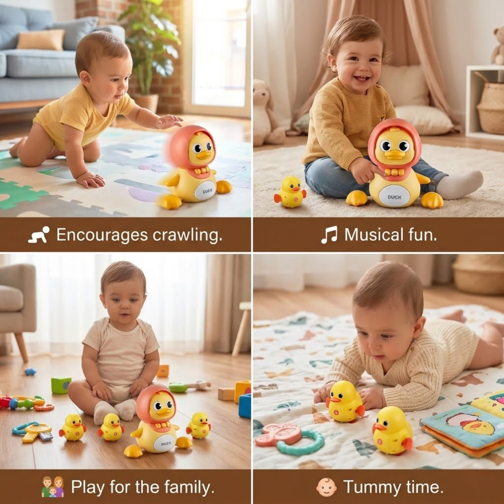 Soothing Musical Magnetic Duck Family Toy for Babies Crawling Development