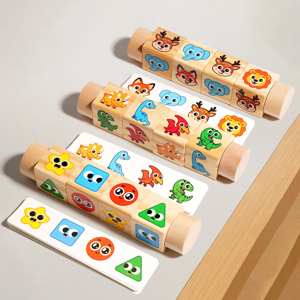 Creative play wooden puzzle blocks with rotating pieces for early learning