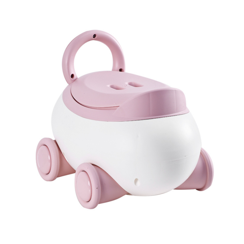 Portable toddler potty chair with closed lid on white background