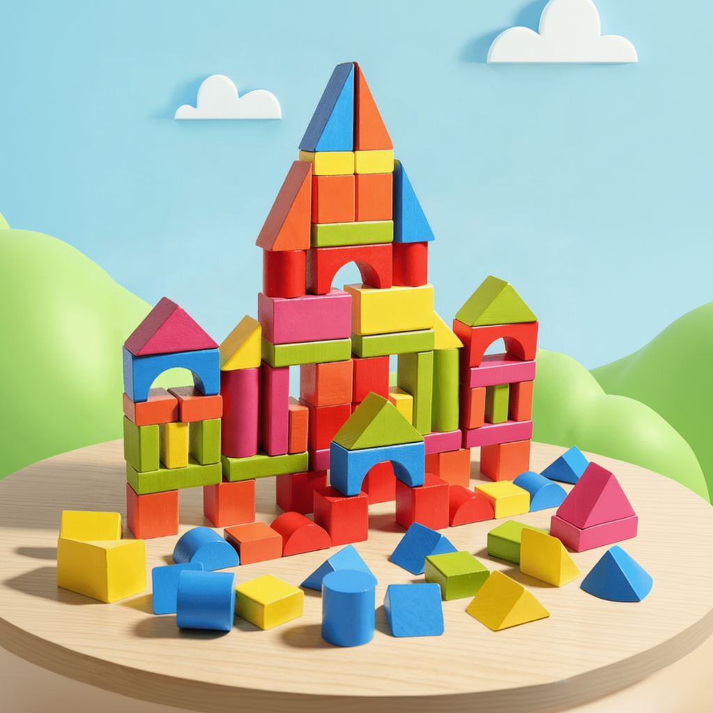 Classic wooden building blocks set for educational play and imaginative fun