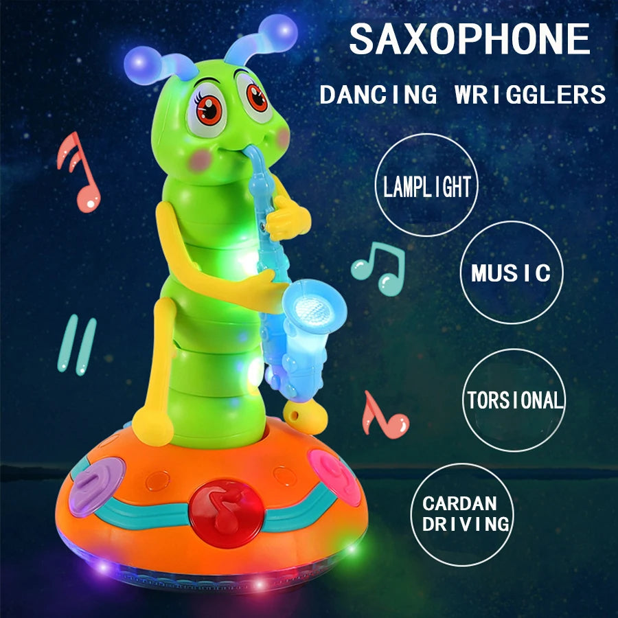 Electric Caterpillar Saxophone Toy for Kids with Dancing Motion and LED Lights