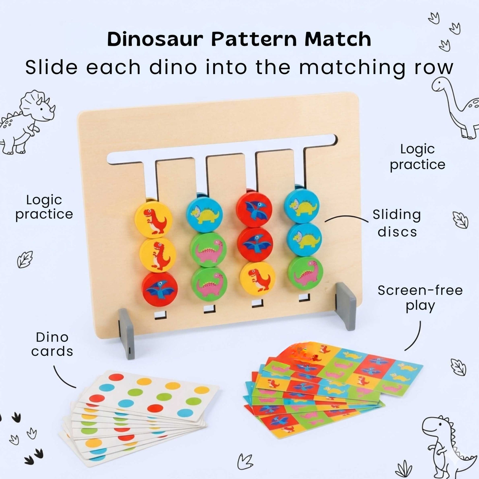 Wooden Logic Board with Sliding Colour Pieces and Pattern Matching Puzzles for Kids
