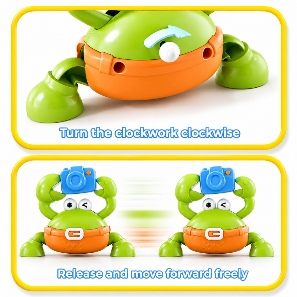 Colourful crawling crab toy designed to encourage crawling