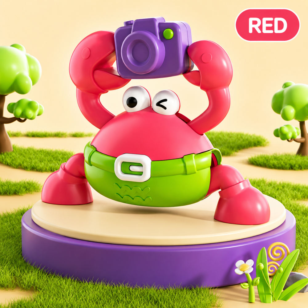 Bright interactive crab toy for babies and toddlers in close-up