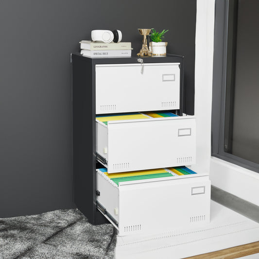 3 Drawer Metal Lateral File Cabinet with Lock Office Vertical Files Cabinet for Home Office