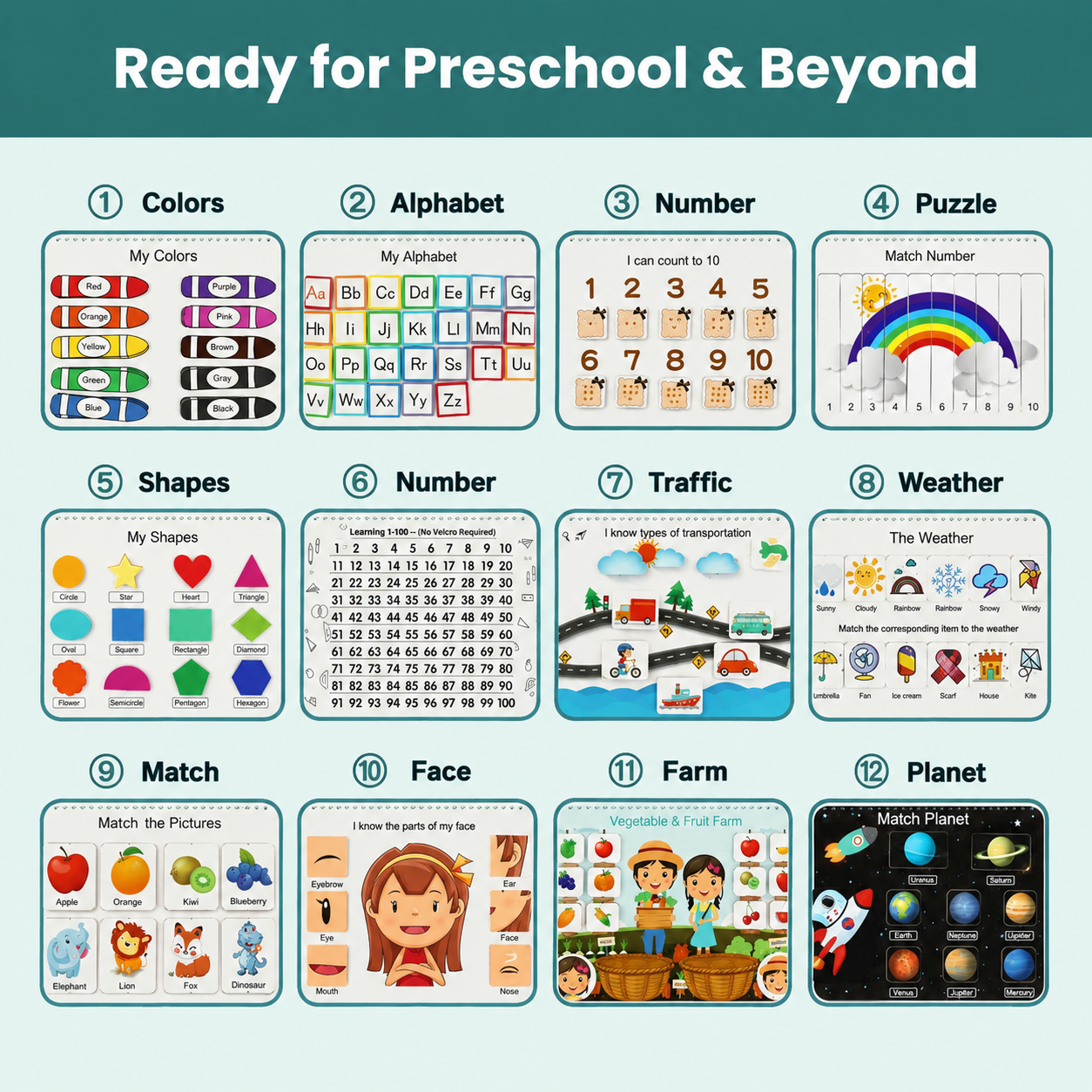 Montessori-Inspired 12-Pages Busy Book for Toddlers