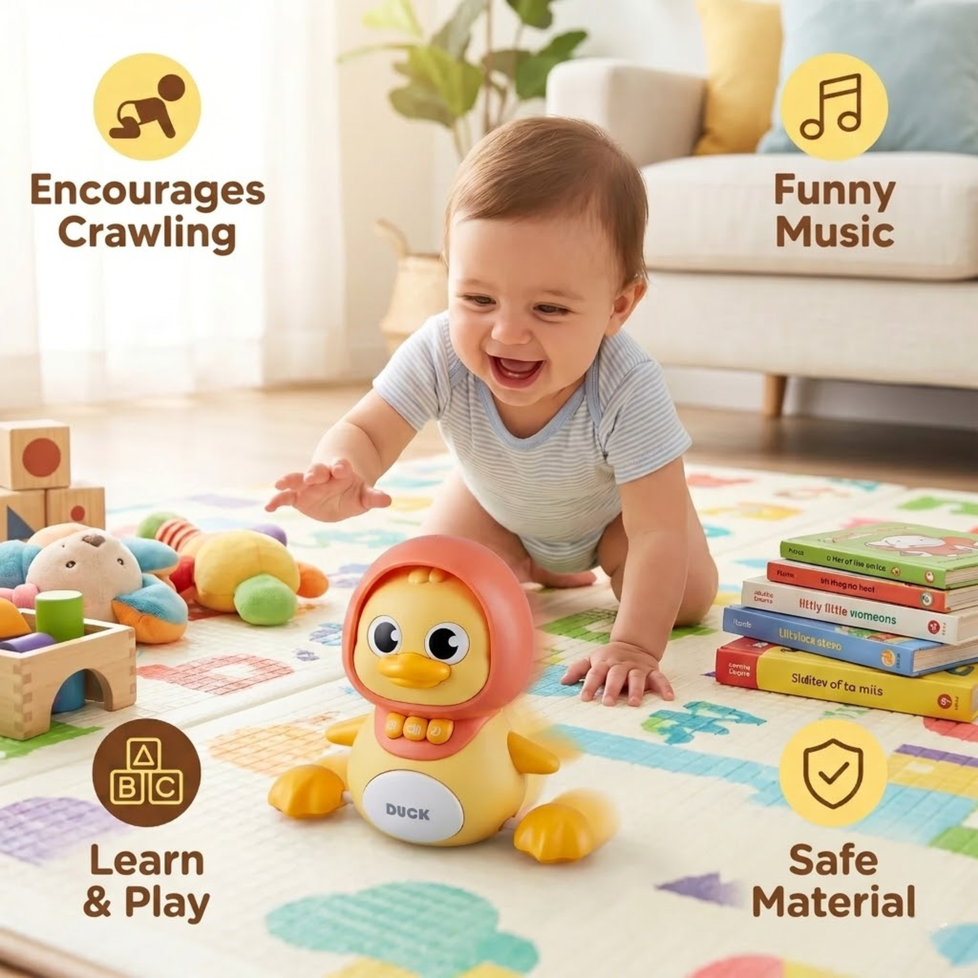 Soothing Musical Magnetic Duck Family Toy for Babies Crawling Development