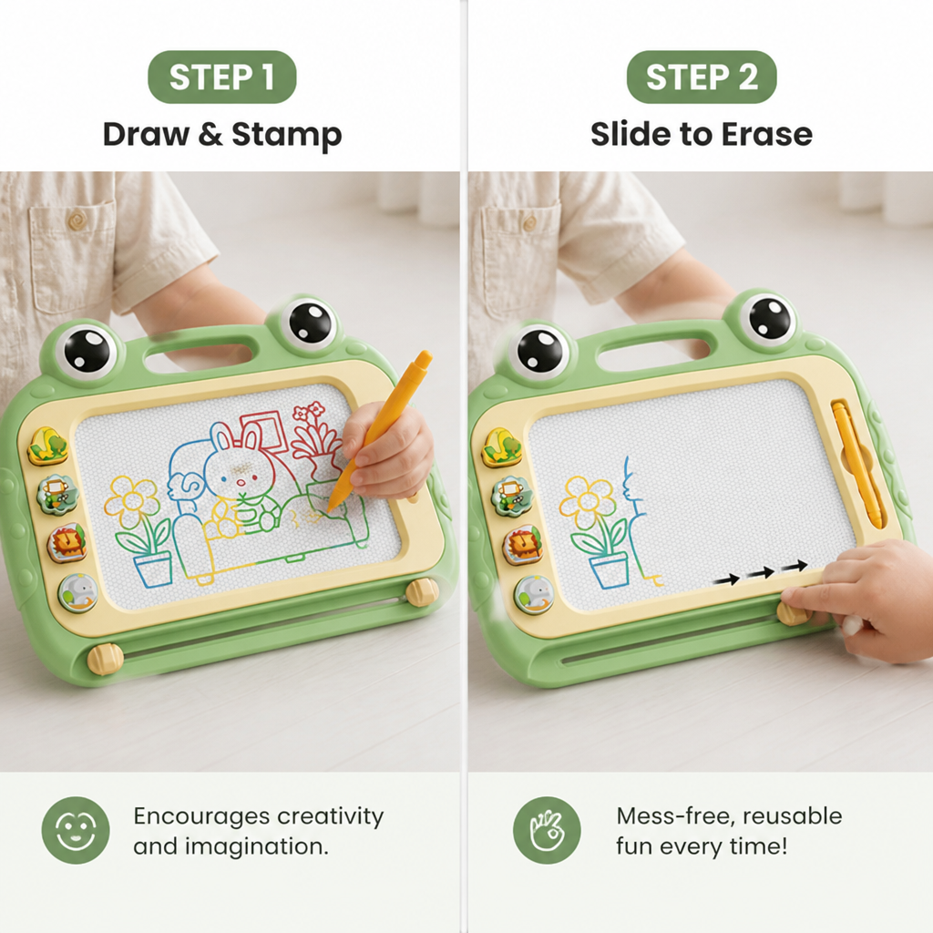 Magnetic Drawing Board for Kids With Pen and Stamps