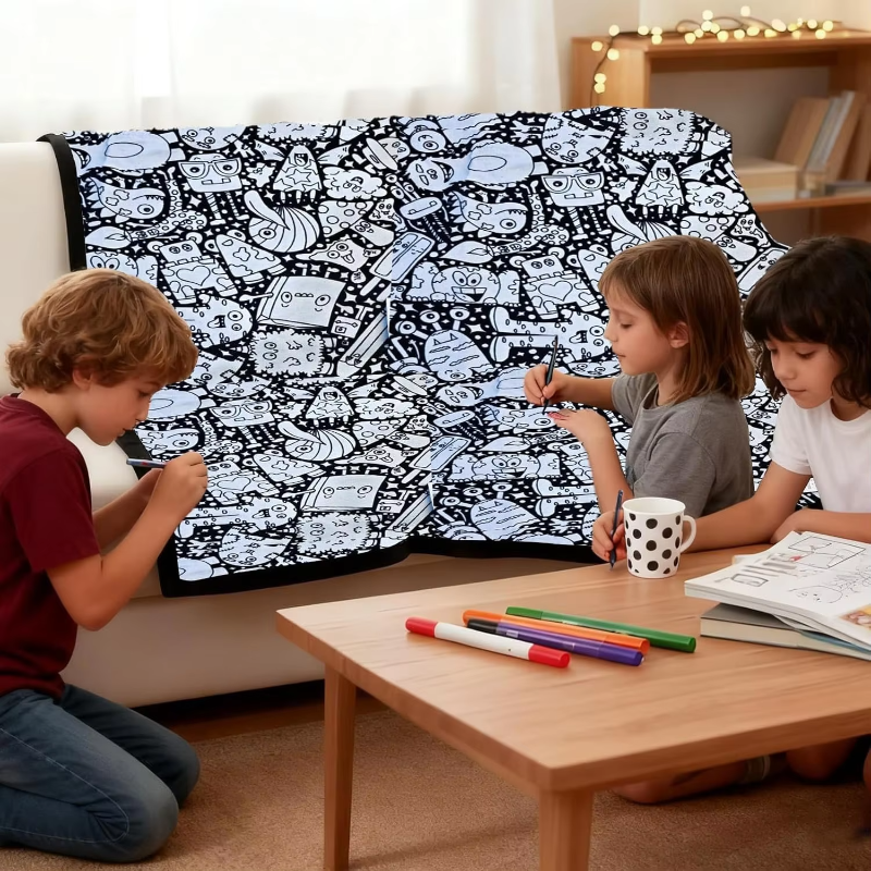 Child using a large reusable colouring mat with washable markers