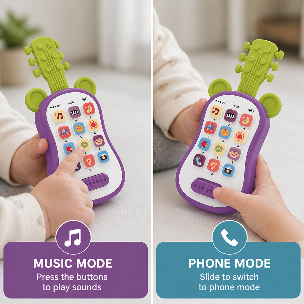Interactive Guitar Phone Toy with Music Sounds for Babies and Toddlers