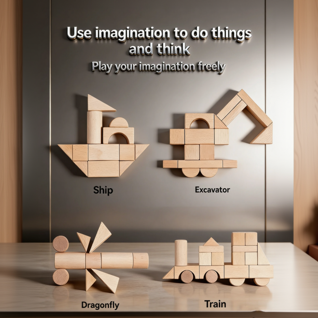 Educational wooden building blocks set designed for creative and open-ended play