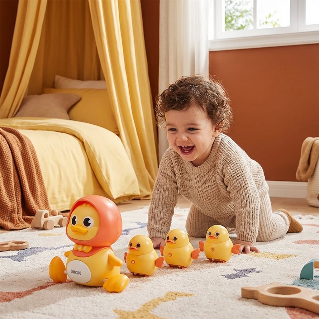 Soothing Musical Magnetic Duck Family Toy for Babies Crawling Development