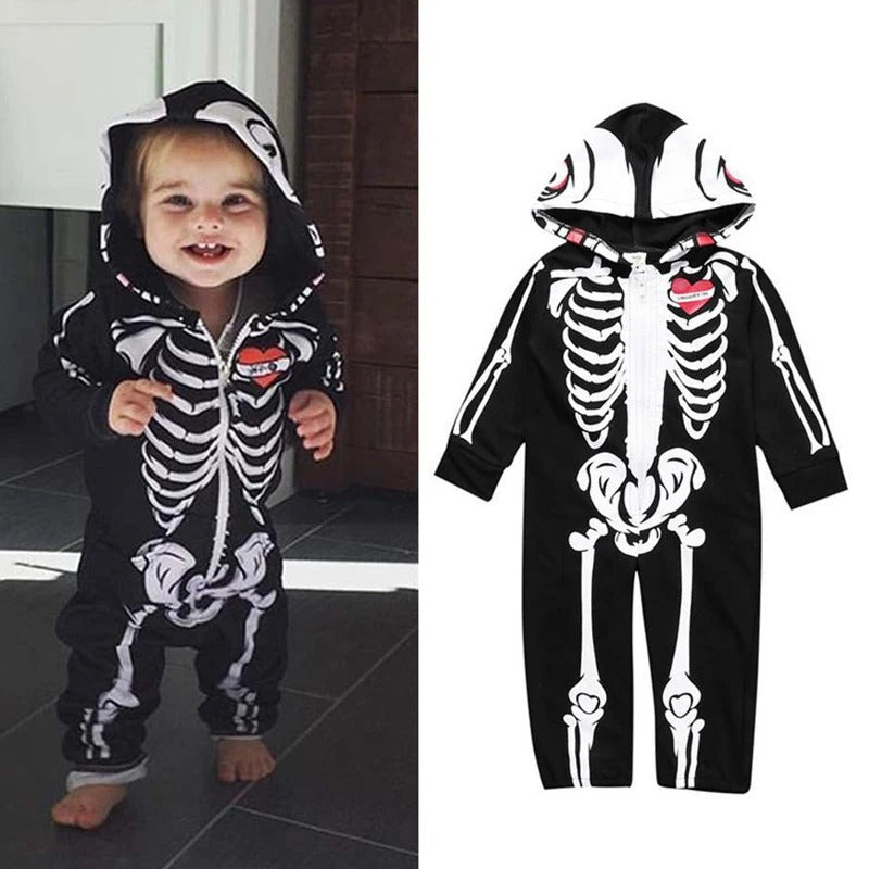 Baby Skull Print Halloween Romper