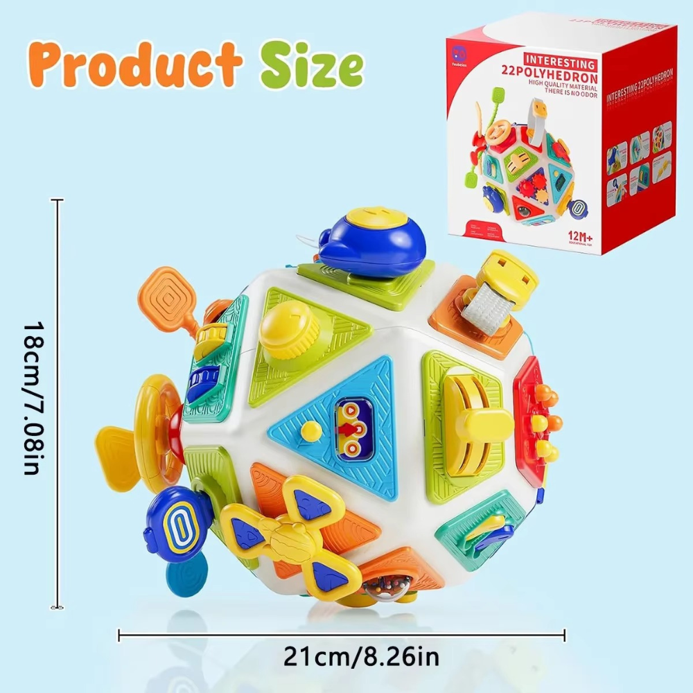 Multi-angle view of the toddler busy cube showing sensory activities on different sides