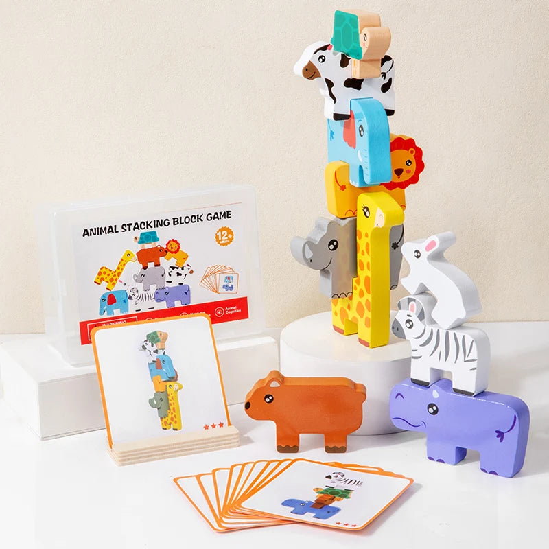 Wooden Animal Stacking Block Puzzle Montessori Fine Motor Toy