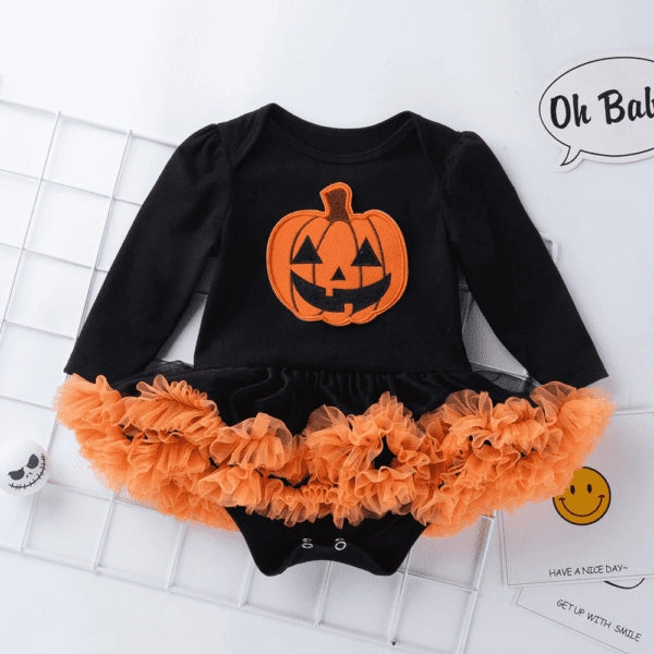 Baby Girl Pumpkin Print Halloween Outfit
