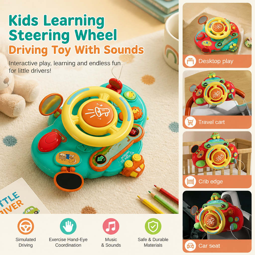Kids Learning Steering Wheel Driving Toy With Sounds