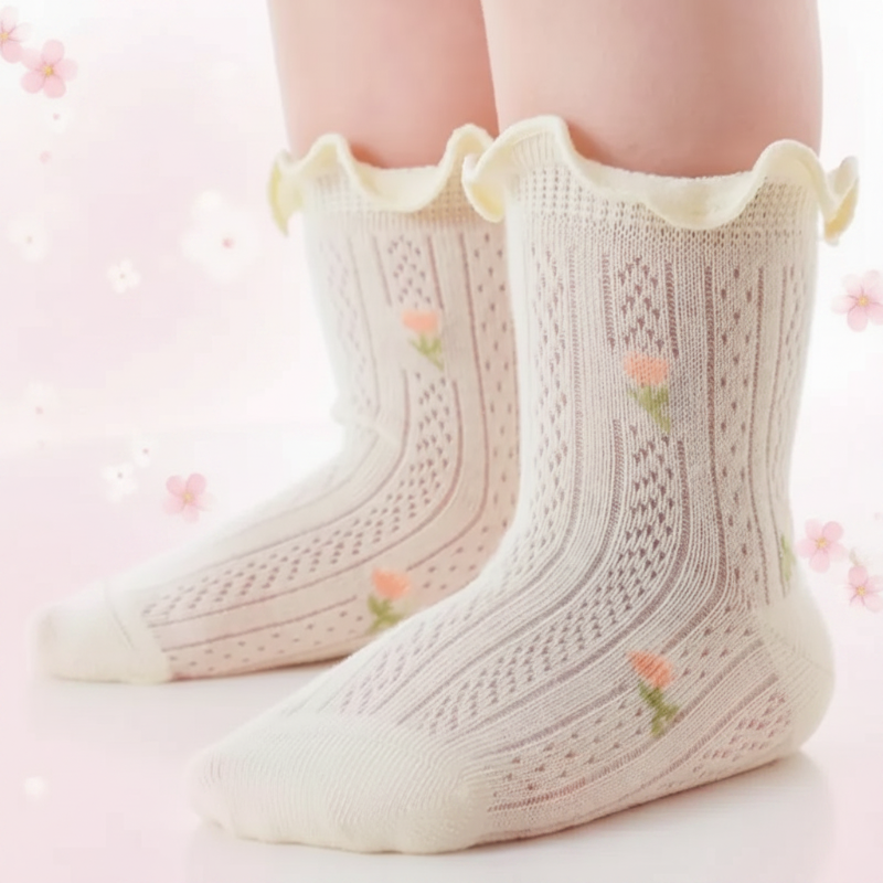 Close-up of soft baby socks with breathable knit fabric