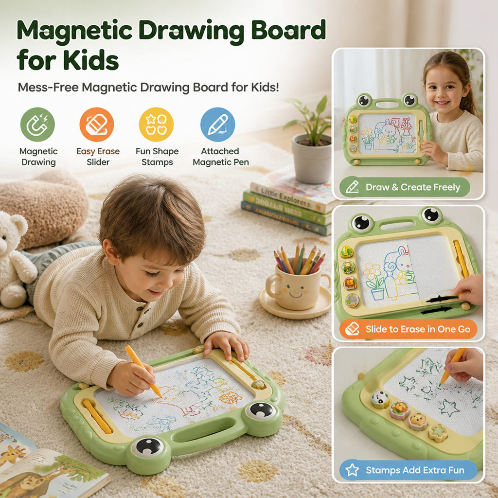 Magnetic Drawing Board for Kids With Pen and Stamps